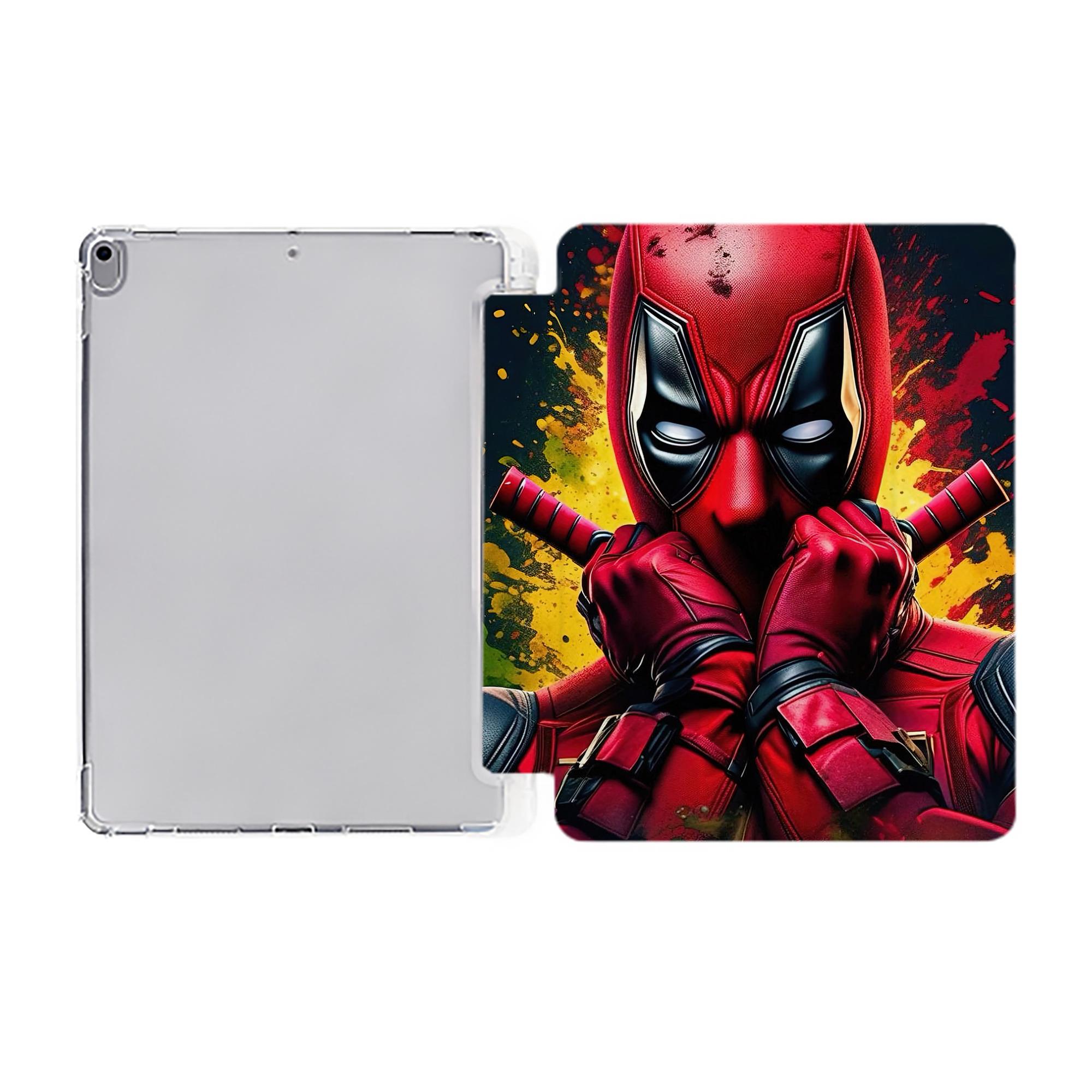 （画像用） Deadpool デッドプール IPad ケース ペン収納付き 三つ折りスタンド PUレザー×シリコン 対応機種9.5/10.5/10.9インチ